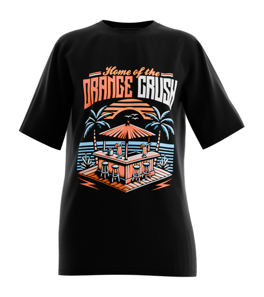 89stars | Дамска Oversized тениска ’Orange Crush’ – Тропическо настроение за летните дни! - Черно / XS / Лице - Дамски oversized