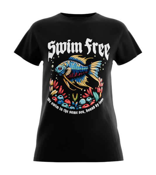 89stars | Дамска Regular тениска ’Swim Free’ – Цветен стил и свежест за всеки ден! - Черно / XS / Лице - Дамски regular