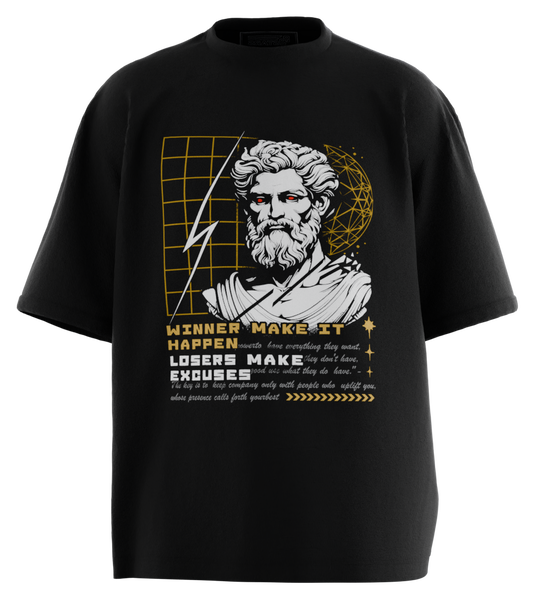 89stars | Мъжка Oversized тениска ’Winner Make It Happen’ – Вдъхновение във всеки детайл - Черно / S / Лице - Мъжки oversized