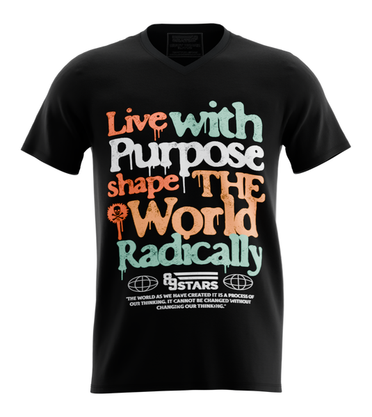 89stars | Мъжка V-neck тениска ’Live with Purpose’ – Променяй света с цел - Черно / S / Лице - Мъжки v-neck
