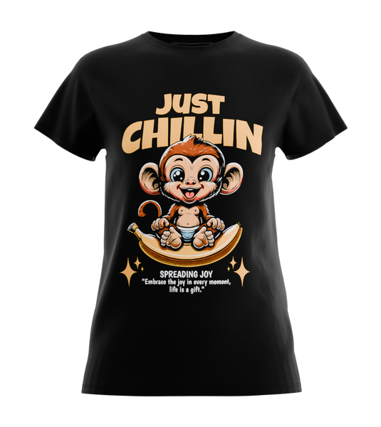 89stars | Дамска Regular тениска ’Just Chillin’ - Вдъхновена от идеята за простите радости в живота! - Черно / XS / Лице - Дамски regular