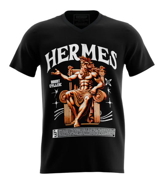 89stars | Мъжка V-neck тениска ’Hermes’ – Митология и мощ в един дизайн! - Черно / S / Лице - Мъжки v-neck