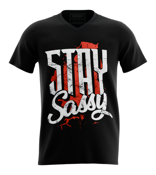 89stars | Мъжка V-neck Тениска ’Stay Sassy’ – Заяви своята решителност! - Черно / S / Лице - Мъжки v-neck