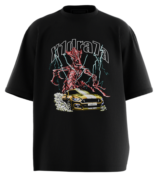 89stars | Мъжка Oversized тениска ’x1dra7a’ – Символ на мощта над хаоса! - Черно / S / Лице - Мъжки oversized