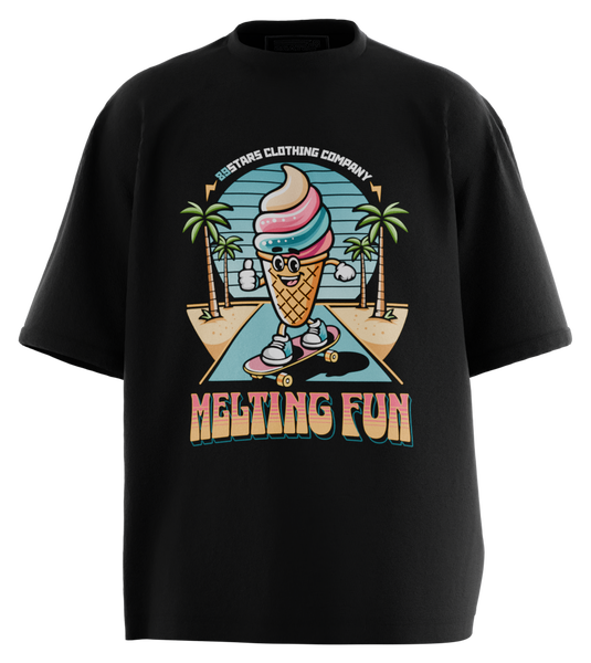 89stars | Мъжка Oversized тениска ’Melting Fun’ – Забавлението е под твоя контрол! - Черно / S / Лице - Мъжки oversized