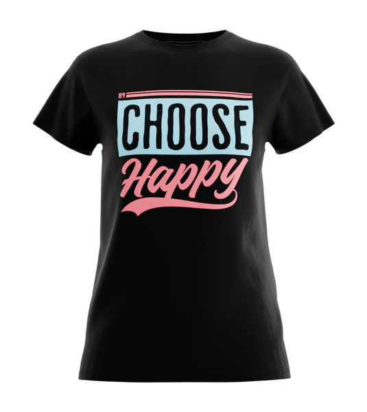 89stars | Дамска Regular тениска ’Choose Happy’ – Фокусирай се върху хубавите моменти! - Черно / XS / Лице - Дамски regular