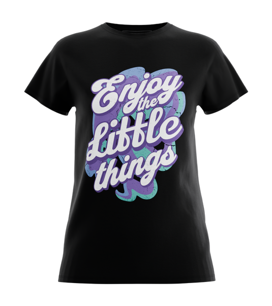89stars | Дамска Regular тениска ’Enjoy’ – Малките радости могат да направят деня специален! - Черно / XS / Лице - Дамски regular