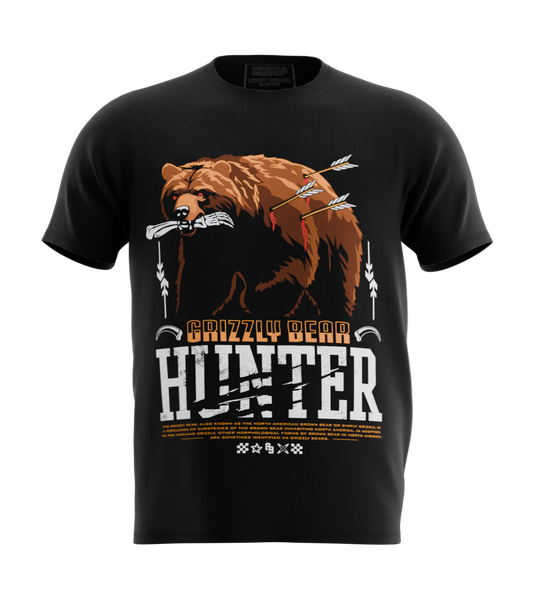 89stars | Мъжка Regular тениска ’Grizzly Bear Hunter’ – Силата на дивата природа! - Черно / S / Лице - Мъжки regular