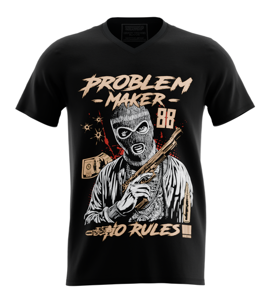 89stars | Мъжка V-neck тениска ’No Rules’ – Смело изявление на твоята индивидуалност! - Черно / S / Лице - Мъжки v-neck