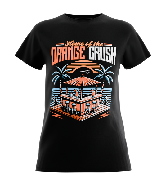 89stars | Дамска Regular тениска ’Orange Crush’ – Летният рай те очаква! - Черно / XS / Лице - Дамски regular