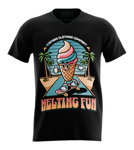89stars | Мъжка V-neck тениска ’Melting Fun’ – Освежи стила си с доза лятно настроение! - Черно / S / Лице - Мъжки v-neck