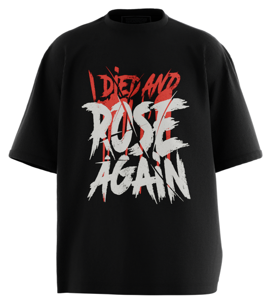 89stars | Мъжка Oversized тениска ’I Died and Rose Again’ – Възраждане с елегантност! - Черно / S / Лице - Мъжки oversized