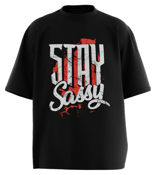 89stars | Мъжка Oversized тениска ’Stay Sassy’ – Смелост и стил в една тениска - Черно / S / Лице - Мъжки oversized
