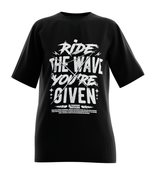 89stars | Дамска Oversized тениска ’Ride the Wave’ – Живей с енергия и приеми предизвикателствата - Черно / XS / Лице - Дамски oversized