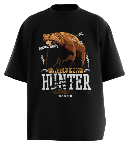 89stars | Мъжка Oversized тениска ’Grizzly Bear Hunter’ – Дивото зове! - Черно / S / Лице - Мъжки oversized