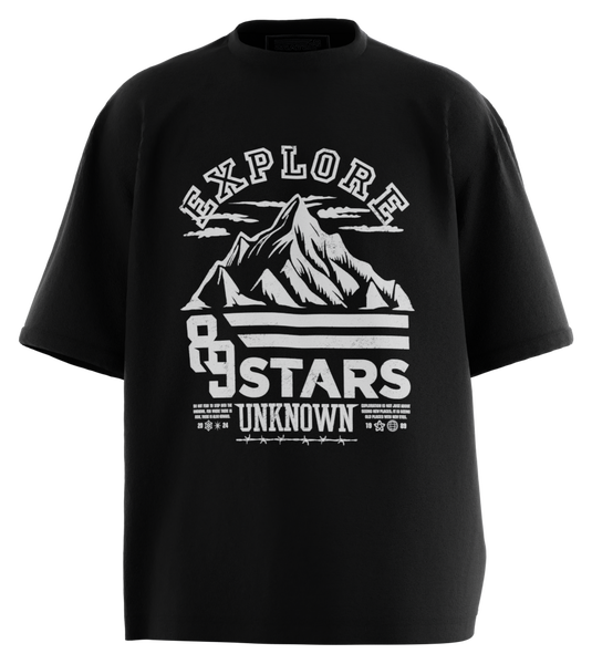 89stars | Мъжка Oversized тениска ’Explore Unknown’ – Открий непознатото с увереност - Черно / S / Лице - Мъжки oversized