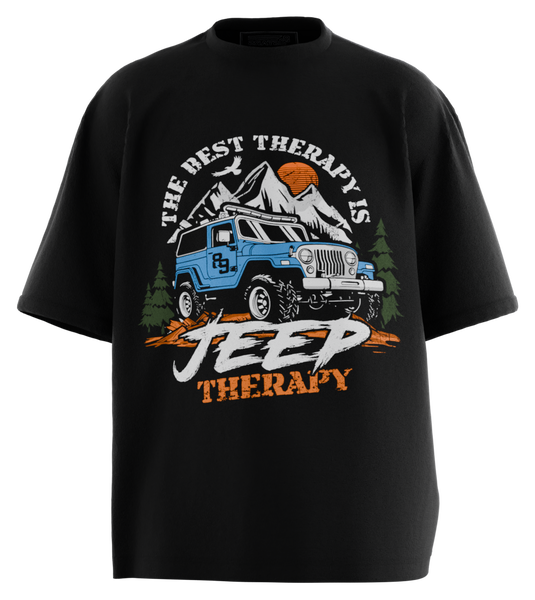 89stars | Мъжка Oversized тениска ’Jeep Therapy’ – Свобода на пътя! - Черно / S / Лице - Мъжки oversized