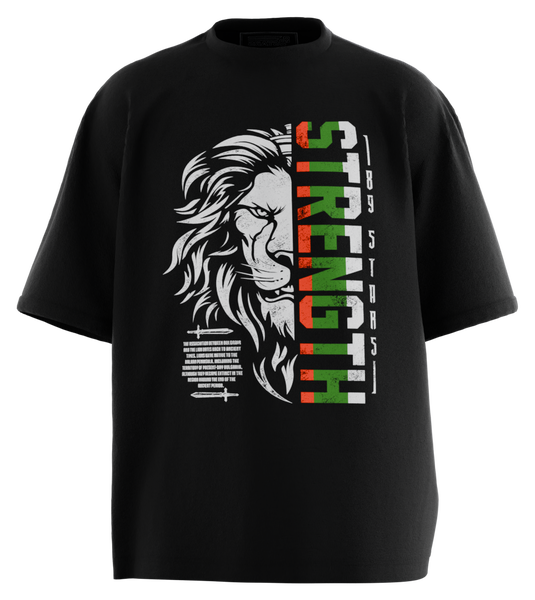89stars | Мъжка Oversized тениска ’Strength’ – Символ на сила и устойчивост! - Черно / S / Лице - Мъжки oversized