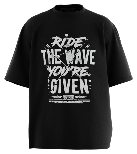 89stars | Мъжка Oversized тениска ’Ride the Wave’ – Възползвай се от всяка вълна! - Черно / S / Лице - Мъжки oversized