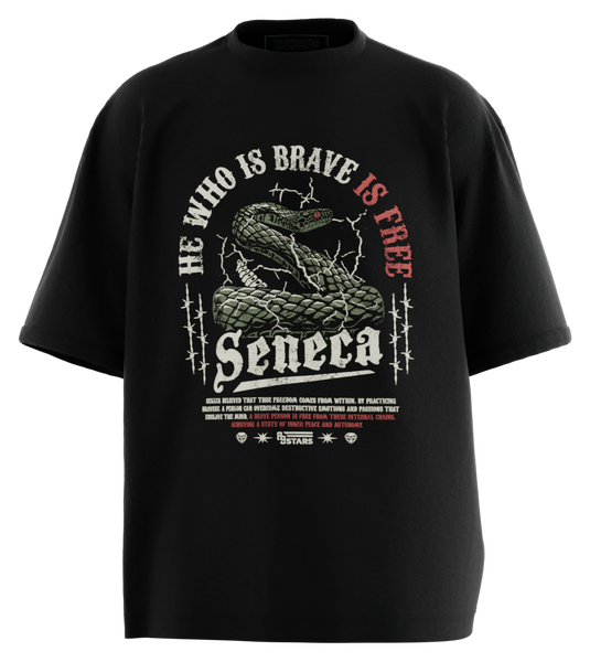 89stars | Мъжка Oversized тениска ’Seneca’ – Смелостта е Свобода! - Черно / S / Лице - Мъжки oversized