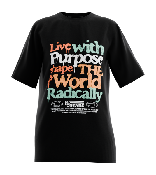 89stars | Дамска Oversized тениска ’Live with Purpose’ – Изпълни своята мисия със стил. - Черно / XS / Лице - Дамски oversized