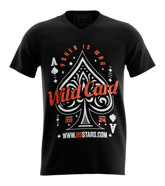 89stars | Мъжка V-neck тениска ’Wild Card’ – Изрази своята смелост и страст към играта - Черно / S / Лице - Мъжки v-neck