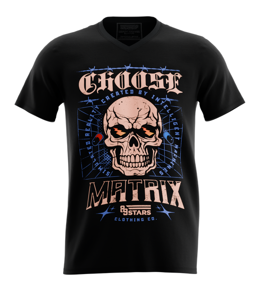 89stars | Мъжка V-neck тениска ’Matrix’ – Вземи правилното решение за своят имидж! - Черно / S / Лице - Мъжки v-neck