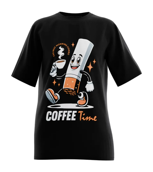 89stars | Дамска Oversized тениска ’Coffee Time’ - Моменти за презареждане и наслада! - Черно / XS / Лице - Дамски oversized