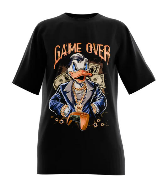 89stars | Дамска Oversized тениска ’Game Over’ – Надмощие гейминг и непобедим стил! - Черно / XS / Лице - Дамски oversized