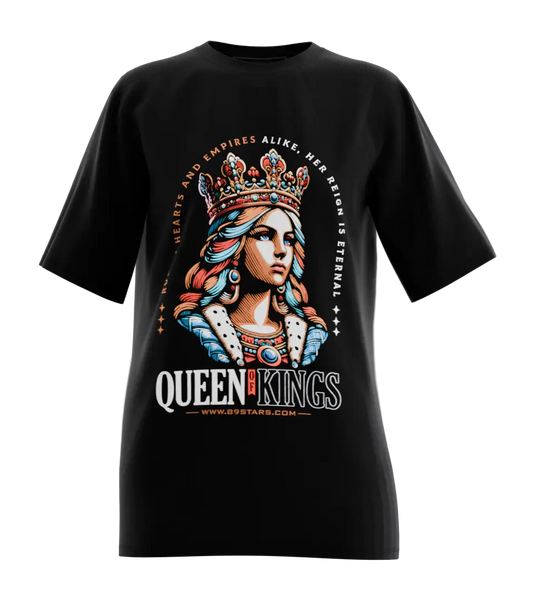 89stars | Дамска Oversized тениска ’Queen of Kings’ – Вдъхновена от кралския дух! - Черно / XS / Лице - Дамски oversized