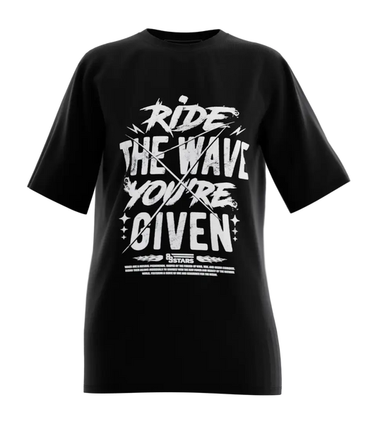 89stars | Дамска Oversized тениска ’Ride the Wave’ – Живей с енергия и приеми предизвикателствата - Черно / XS / Лице - Дамски oversized