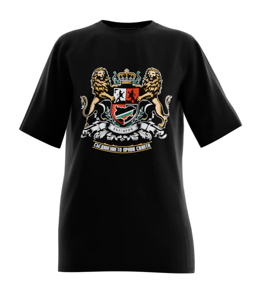 89stars | Дамска Oversized тениска ’Съединението прави силата’ - Носи емблемата на България със стил! - Черно / XS / Лице - Дамски oversized