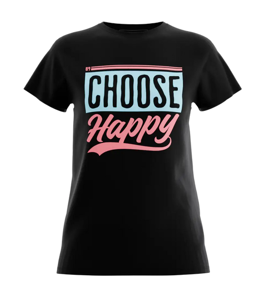89stars | Дамска Regular тениска ’Choose Happy’ – Фокусирай се върху хубавите моменти! - Черно / XS / Лице - Дамски regular