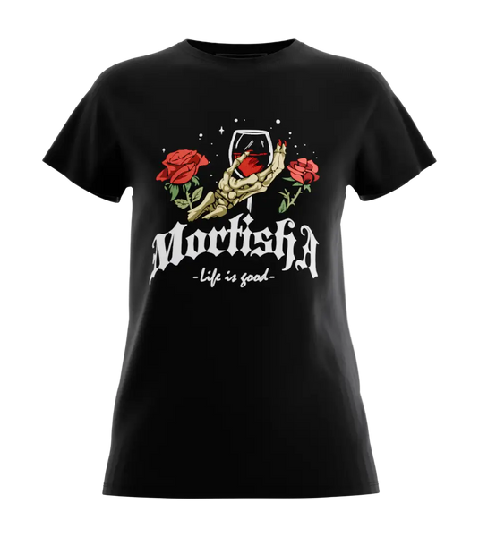 89stars | Дамска Regular Тениска ’Mortisha’ – Мистерия обвита в елегантност и стил за уверени жени! - Черно / XS / Лице - Дамски regular