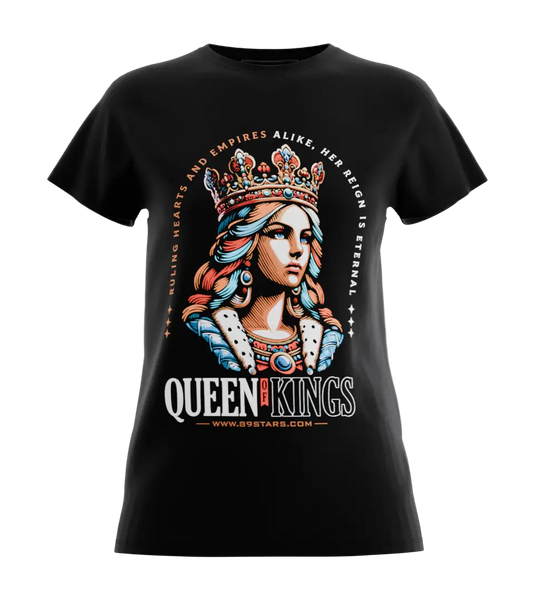 89stars | Дамска Regular тениска ’Queen of Kings’ – Изрази своята кралска същност с огнен стил! - Черно / XS / Лице - Дамски regular
