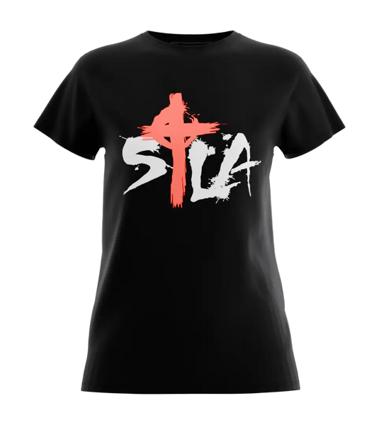 89stars | Дамска Regular тениска ’SILA’ – Изрази силата на своя характер! - Черно / XS / Лице - Дамски regular