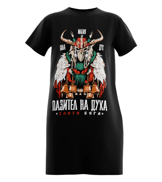 89stars | Дамска Туника „Пазител на духа“ – Мистичен дизайн с български корени! - Черно / XS / Лице - Дамска туника