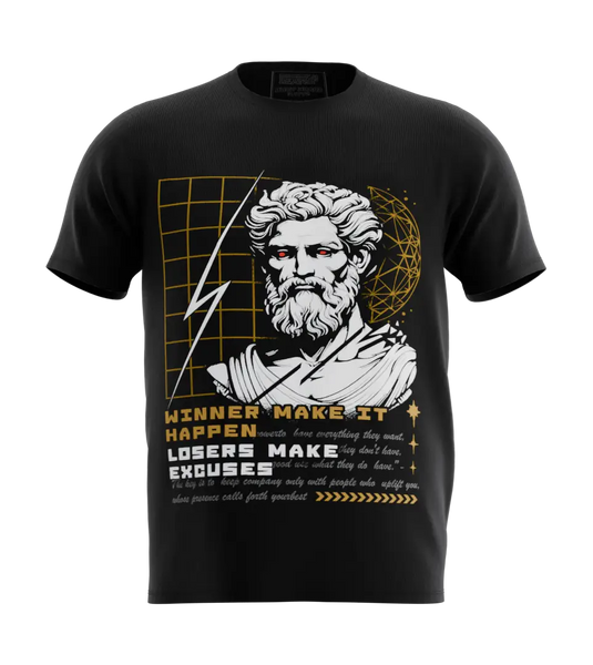 89stars | Мъжка Regular Тениска ’Winner Make It Happen’ – Успехът е в твоите ръце! - Черно / S / Лице - Мъжки regular