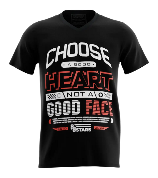 89stars | Мъжка V-neck тениска ’Choose a Good Heart’ – Изборът е в сърцето ти! - Черно / S / Лице - Мъжки v-neck