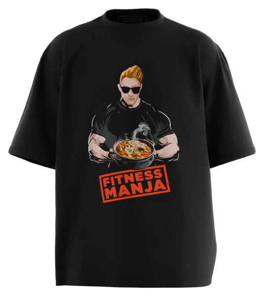89stars | Мъжка Oversized тениска ’fitnesmanja’ – За културисти с апетит към живота Черно / S / Лице Мъжки oversized