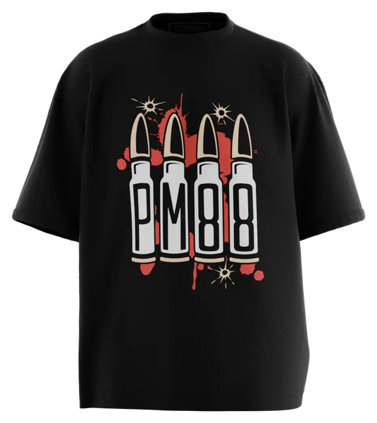 89stars | Мъжка Oversized тениска ’PM 88’’ – Символ на непоколебимост и стремеж към успех! - Черно / S / Лице - Мъжки oversized
