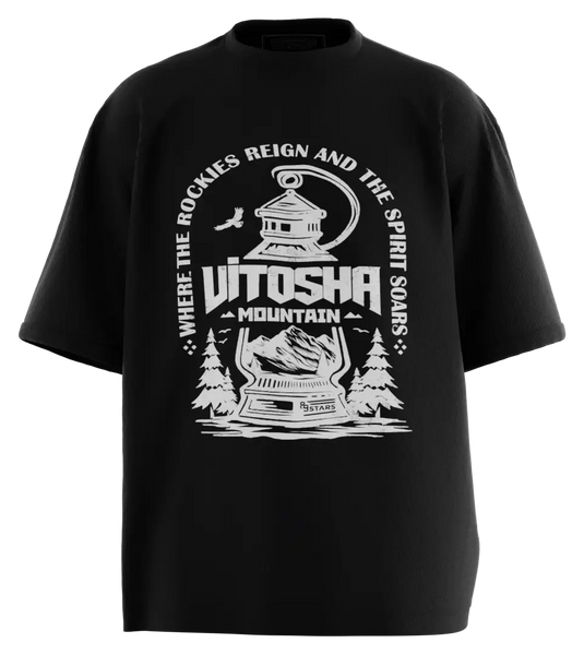89stars | Мъжка Oversized Тениска ’Vitosha’ – Изрази свободата си с планината! - Черно / S / Лице - Мъжки oversized