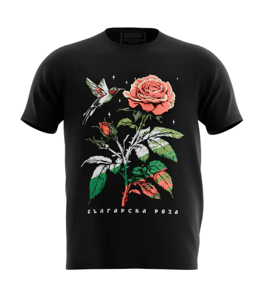 89stars | Мъжка Regular тениска ’Българска Роза’ – Символ на красотата и свободата! - Черно / S / Лице - Мъжки regular