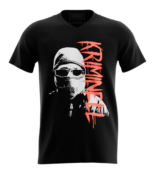 89stars | Мъжка V-neck тениска ’KRIMINELL’ – Уличният закон не се учи живее се - Черно / S / Лице - Мъжки v-neck