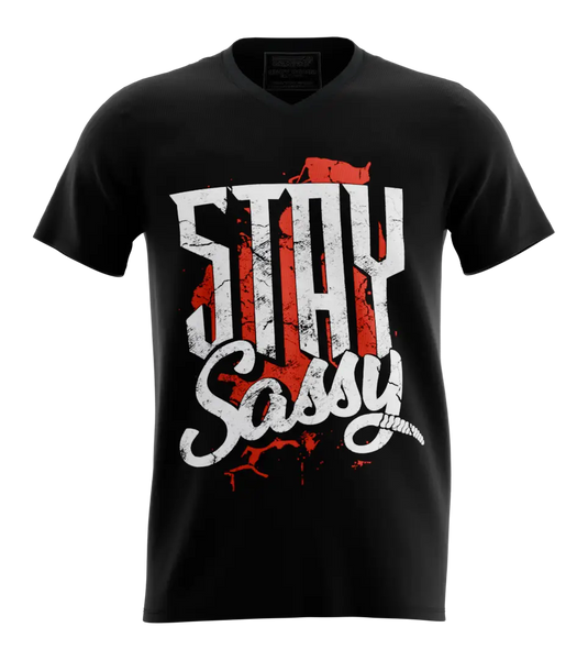 89stars | Мъжка V-neck Тениска ’Stay Sassy’ – Заяви своята решителност! - Черно / S / Лице - Мъжки v-neck