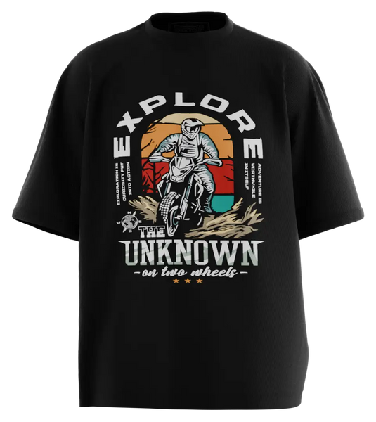 89stars | Мъжка Oversized тениска ’Explore’ – Приключения на Две Колела! - Черно / S / Лице - Мъжки oversized
