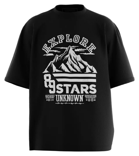 89stars | Мъжка Oversized тениска ’Explore Unknown’ – Открий непознатото с увереност - Черно / S / Лице - Мъжки oversized