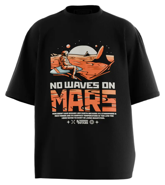 89stars | Мъжка Oversized тениска ’No Waves on Mars’ – За приключения извън рамката на земята!! - Черно / S / Лице - Мъжки oversized