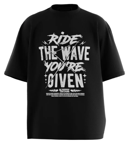 89stars | Мъжка Oversized тениска ’Ride the Wave’ – Възползвай се от всяка вълна! - Черно / S / Лице - Мъжки oversized
