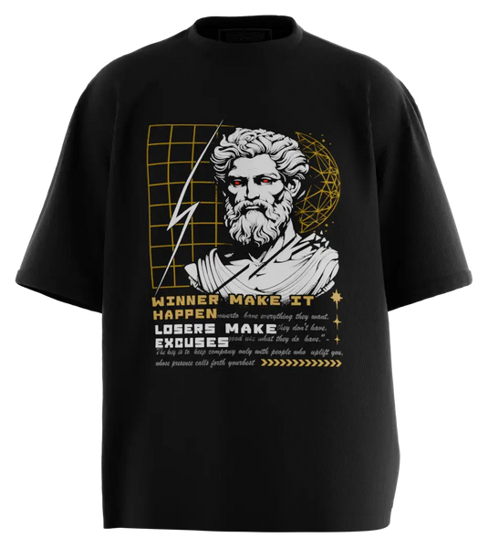 89stars | Мъжка Oversized тениска ’Winner Make It Happen’ – Вдъхновение във всеки детайл - Черно / S / Лице - Мъжки oversized